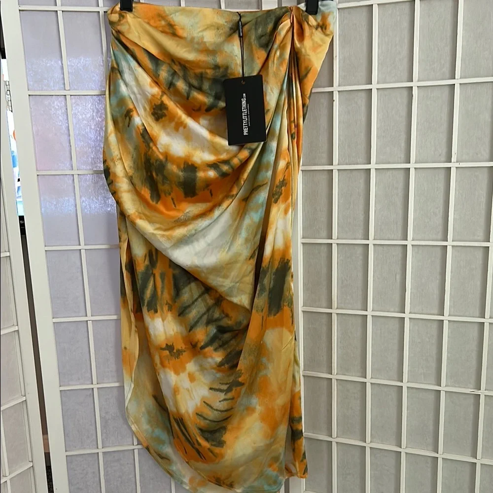 NWT Pretty Little Things Orange and Green Watercolor Sarong Skirt
